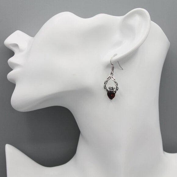 Jewelry earrings Claddagh Irish symbol red silver tone drop dangle new - Picture 4 of 8